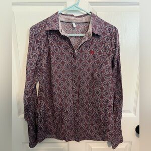 CINCH burgundy pattern button down